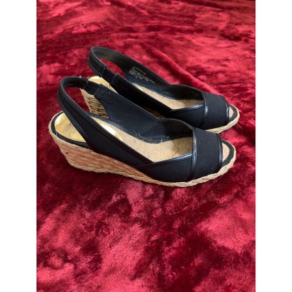 Lauren Ralph Lauren Shoes - Lauren Ralph Lauren Catrin Black Espadrille Wedge Slingback Sandals Peep Toe 5B